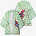 Australia Crimson Rosella Kimono Platycercus Elegans Eucalyptus Alba Watercolor - Aussie Hoodie