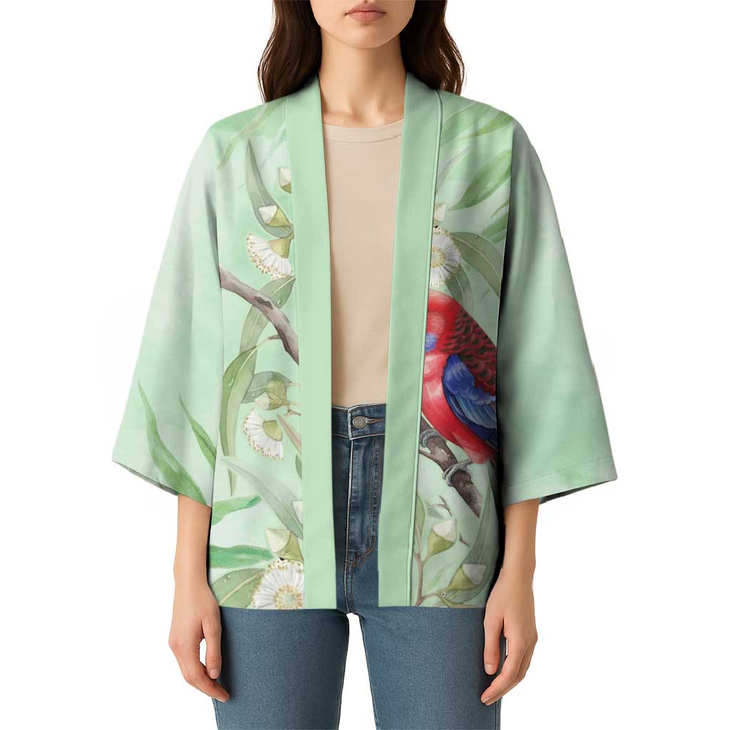 Australia Crimson Rosella Kimono Platycercus Elegans Eucalyptus Alba Watercolor - Aussie Hoodie