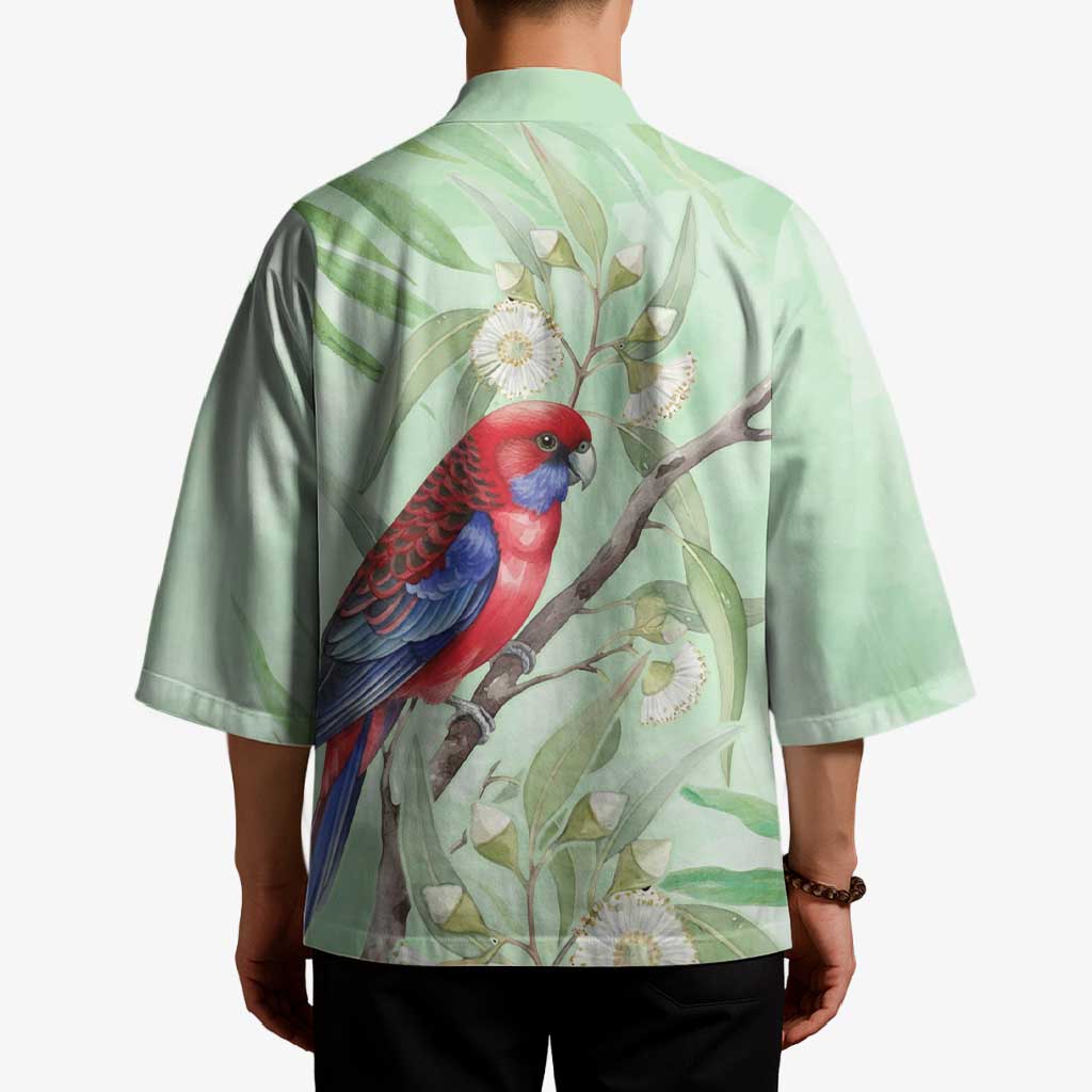 Australia Crimson Rosella Kimono Platycercus Elegans Eucalyptus Alba Watercolor - Aussie Hoodie