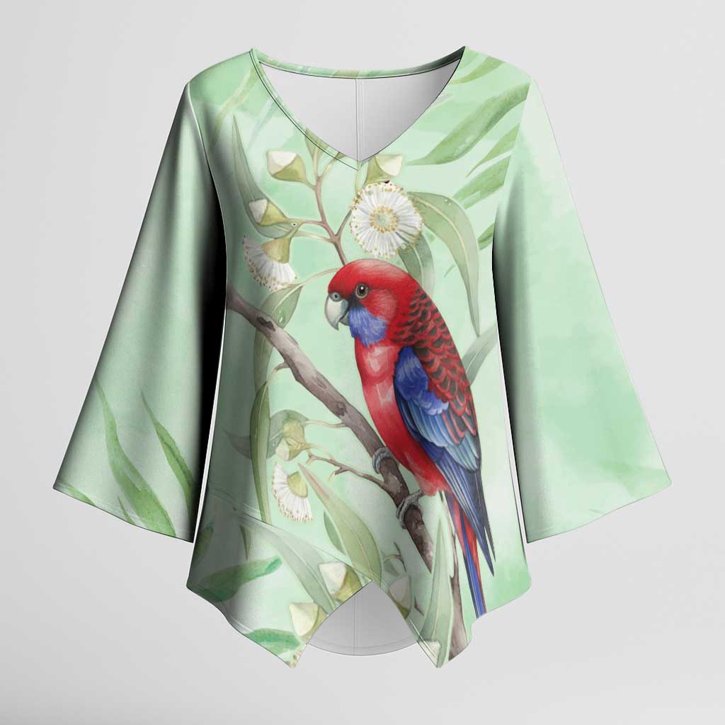 Australia Crimson Rosella Kimono Sleeve Blouse Platycercus Elegans Eucalyptus Alba Watercolor - Aussie Hoodie