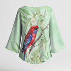 Australia Crimson Rosella Kimono Sleeve Blouse Platycercus Elegans Eucalyptus Alba Watercolor - Aussie Hoodie