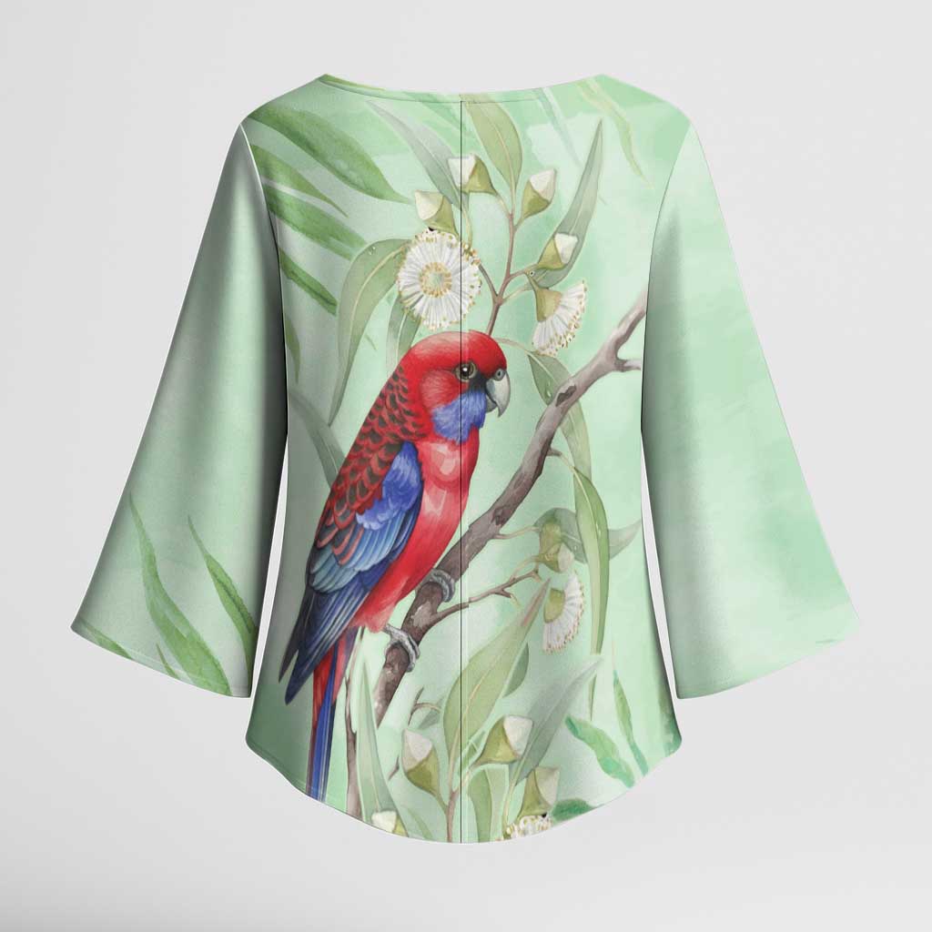 Australia Crimson Rosella Kimono Sleeve Blouse Platycercus Elegans Eucalyptus Alba Watercolor - Aussie Hoodie