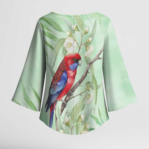 Australia Crimson Rosella Kimono Sleeve Blouse Platycercus Elegans Eucalyptus Alba Watercolor - Aussie Hoodie