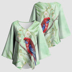 Australia Crimson Rosella Kimono Sleeve Blouse Platycercus Elegans Eucalyptus Alba Watercolor - Aussie Hoodie