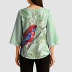 Australia Crimson Rosella Kimono Sleeve Blouse Platycercus Elegans Eucalyptus Alba Watercolor - Aussie Hoodie