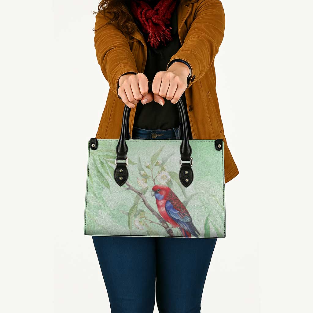 Australia Crimson Rosella Leather Bag Platycercus Elegans Eucalyptus Alba Watercolor - Aussie Hoodie