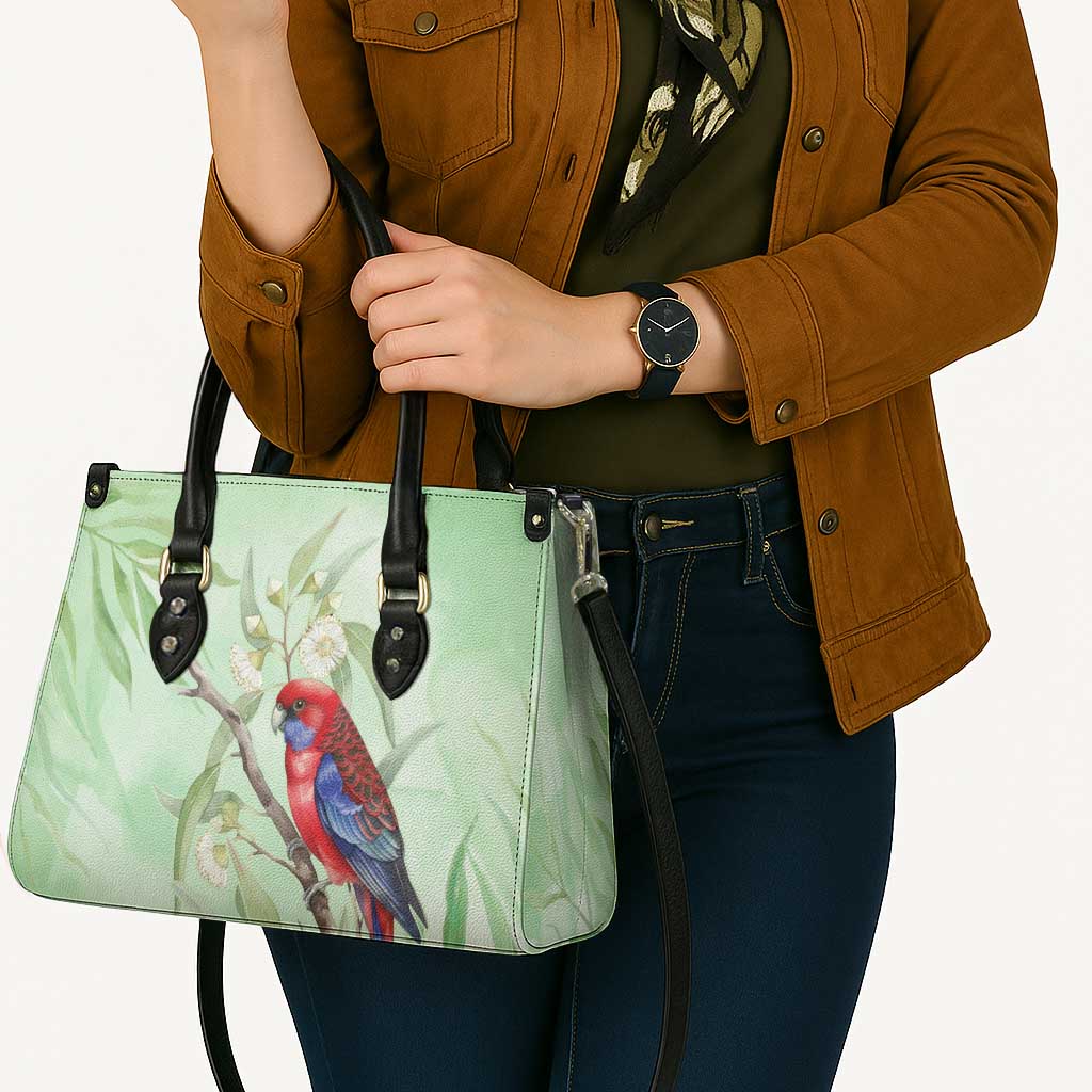 Australia Crimson Rosella Leather Bag Platycercus Elegans Eucalyptus Alba Watercolor - Aussie Hoodie
