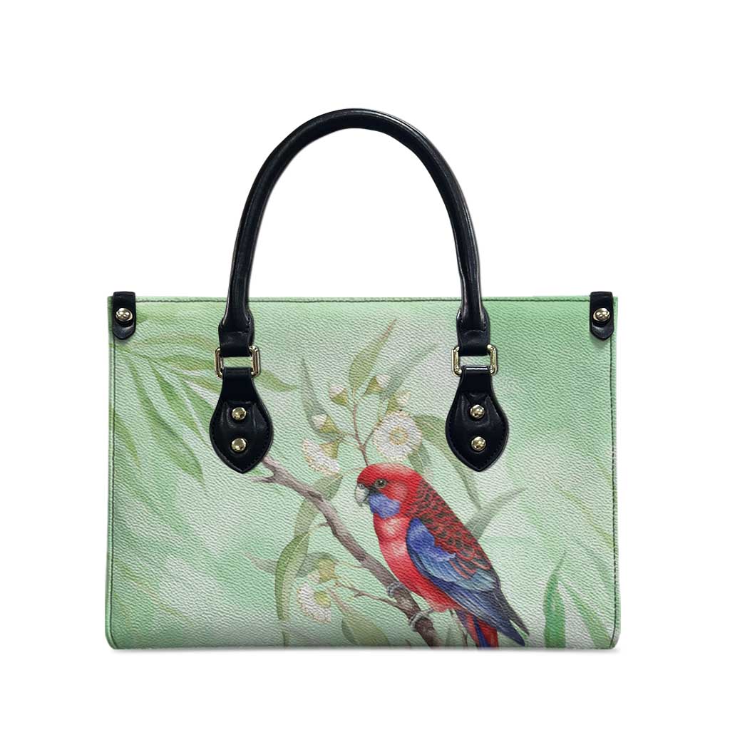 Australia Crimson Rosella Leather Bag Platycercus Elegans Eucalyptus Alba Watercolor - Aussie Hoodie