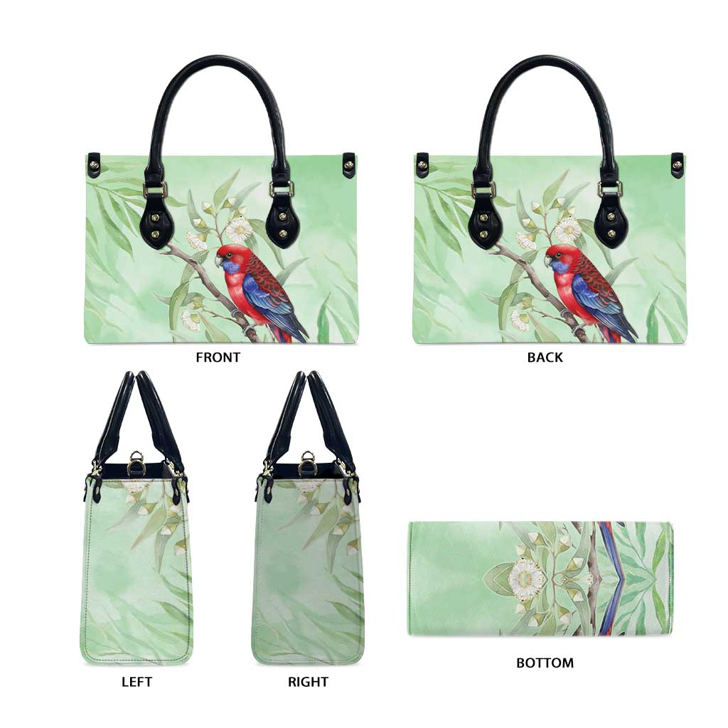 Australia Crimson Rosella Leather Bag Platycercus Elegans Eucalyptus Alba Watercolor - Aussie Hoodie