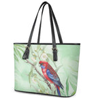 Australia Crimson Rosella Leather Tote Bag Platycercus Elegans Eucalyptus Alba Watercolor - Aussie Hoodie