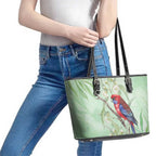 Australia Crimson Rosella Leather Tote Bag Platycercus Elegans Eucalyptus Alba Watercolor - Aussie Hoodie