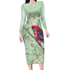Australia Crimson Rosella Long Sleeve Bodycon Dress Platycercus Elegans Eucalyptus Alba Watercolor - Aussie Hoodie