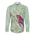Australia Crimson Rosella Long Sleeve Button Shirt Platycercus Elegans Eucalyptus Alba Watercolor - Aussie Hoodie