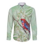 Australia Crimson Rosella Long Sleeve Button Shirt Platycercus Elegans Eucalyptus Alba Watercolor - Aussie Hoodie