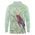 Australia Crimson Rosella Long Sleeve Polo Shirt Platycercus Elegans Eucalyptus Alba Watercolor - Aussie Hoodie