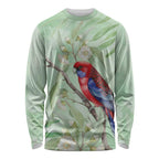 Australia Crimson Rosella Long Sleeve Shirt Platycercus Elegans Eucalyptus Alba Watercolor - Aussie Hoodie