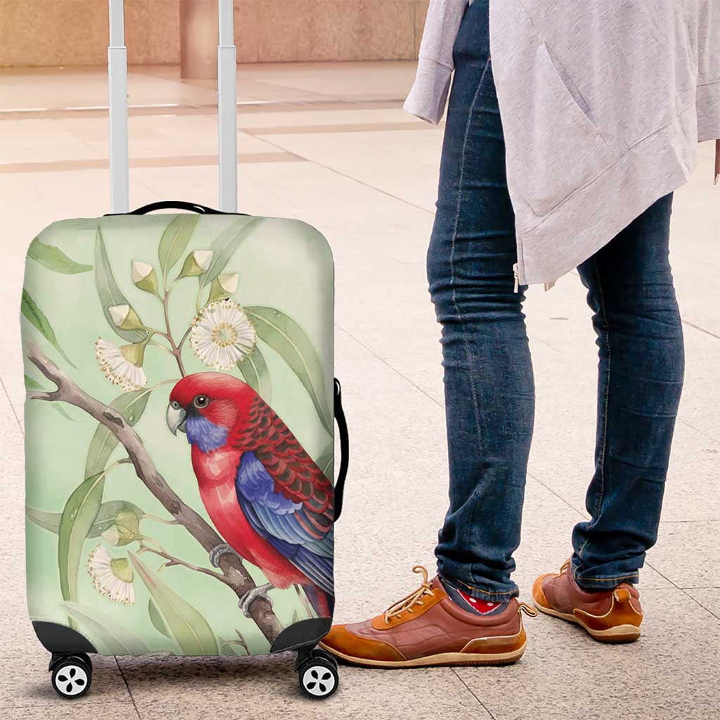 Australia Crimson Rosella Luggage Cover Platycercus Elegans Eucalyptus Alba Watercolor - Aussie Hoodie