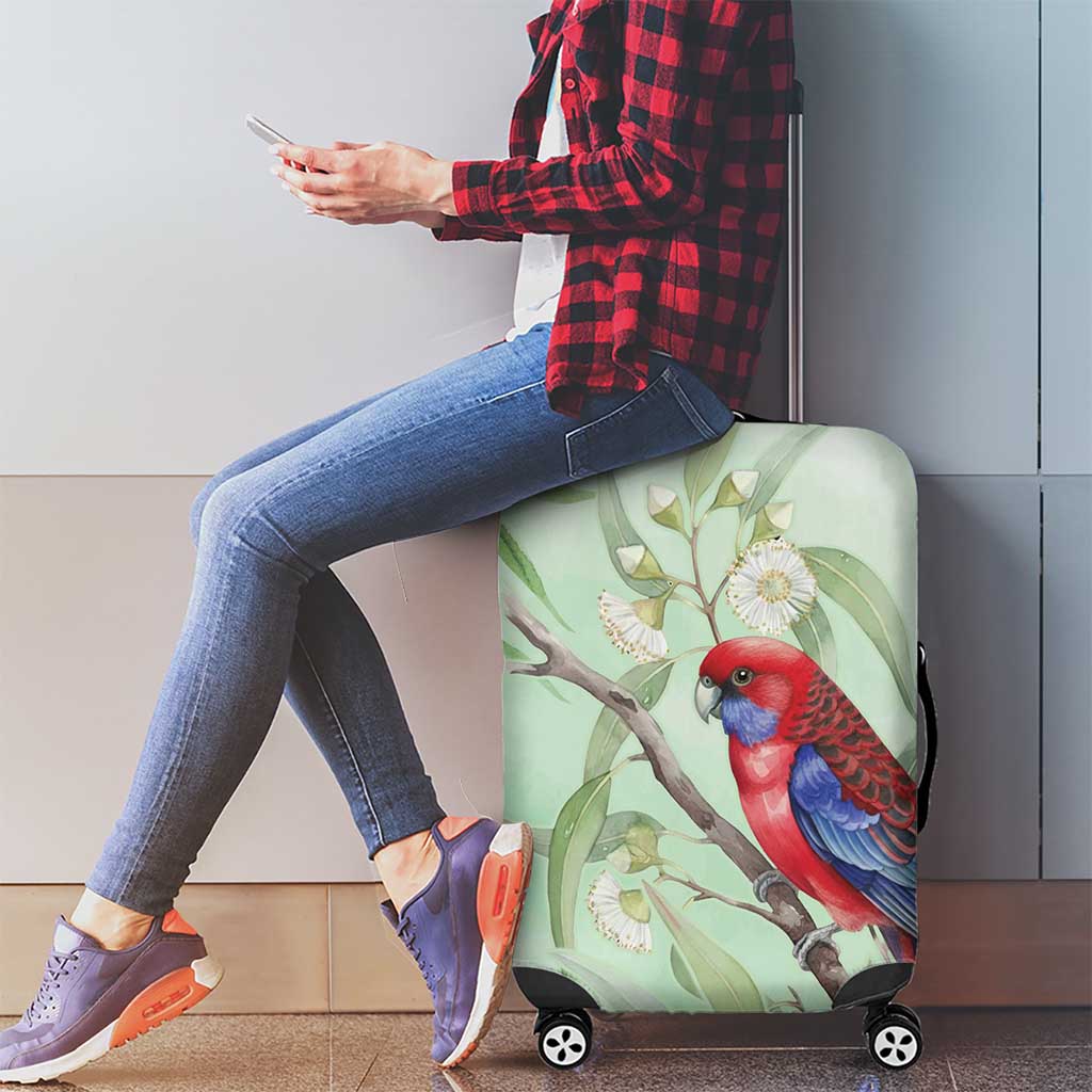 Australia Crimson Rosella Luggage Cover Platycercus Elegans Eucalyptus Alba Watercolor - Aussie Hoodie