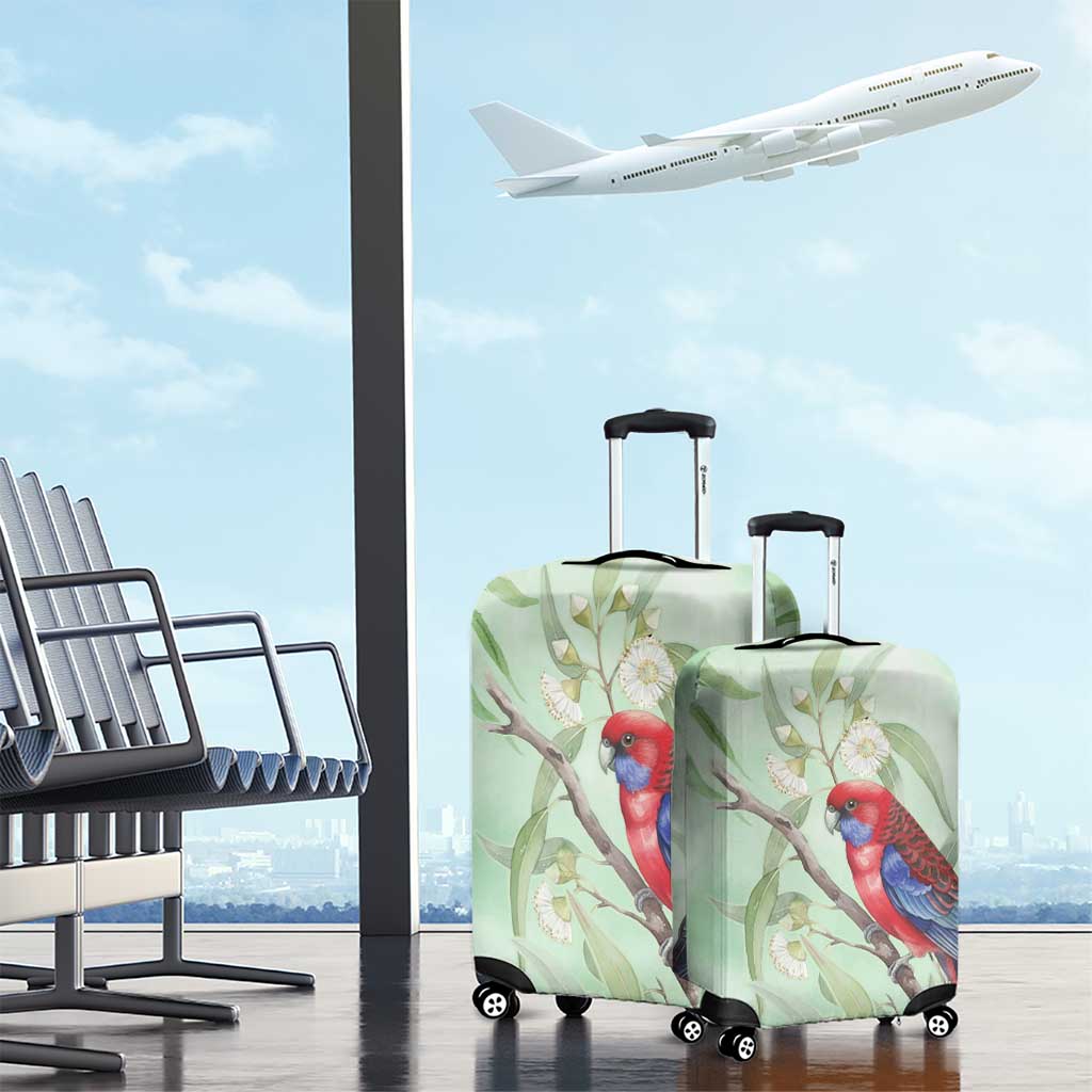 Australia Crimson Rosella Luggage Cover Platycercus Elegans Eucalyptus Alba Watercolor - Aussie Hoodie