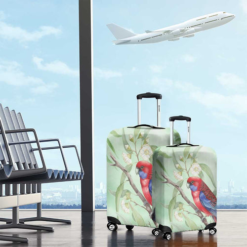 Australia Crimson Rosella Luggage Cover Platycercus Elegans Eucalyptus Alba Watercolor - Aussie Hoodie