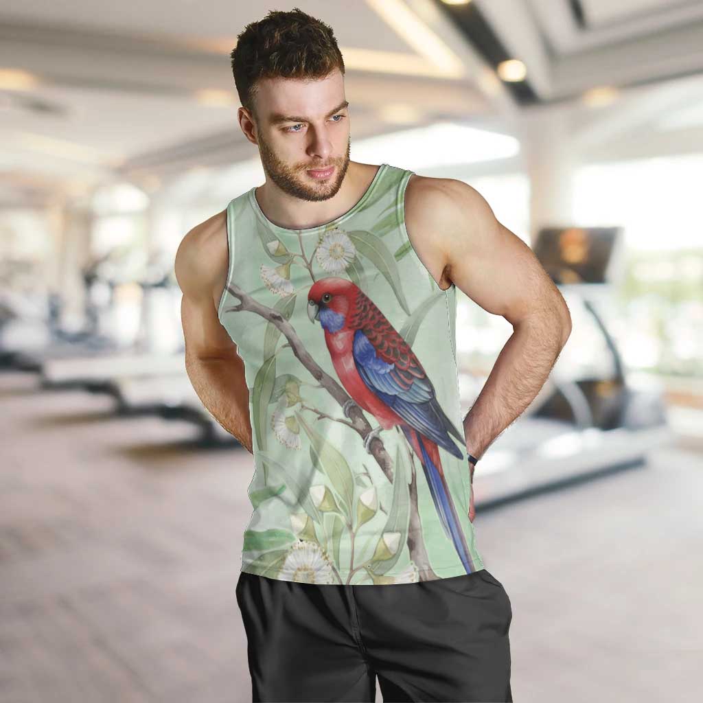 Australia Crimson Rosella Men Tank Top Platycercus Elegans Eucalyptus Alba Watercolor - Aussie Hoodie