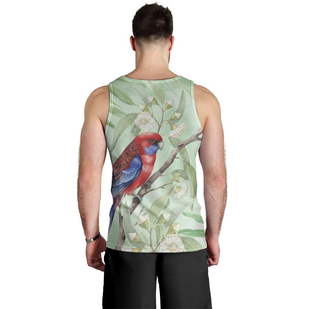 Australia Crimson Rosella Men Tank Top Platycercus Elegans Eucalyptus Alba Watercolor - Aussie Hoodie