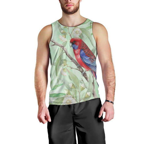Australia Crimson Rosella Men Tank Top Platycercus Elegans Eucalyptus Alba Watercolor - Aussie Hoodie