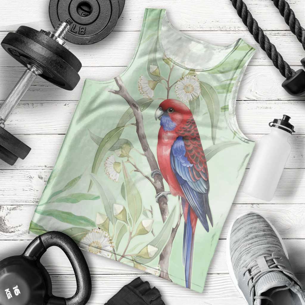 Australia Crimson Rosella Men Tank Top Platycercus Elegans Eucalyptus Alba Watercolor - Aussie Hoodie