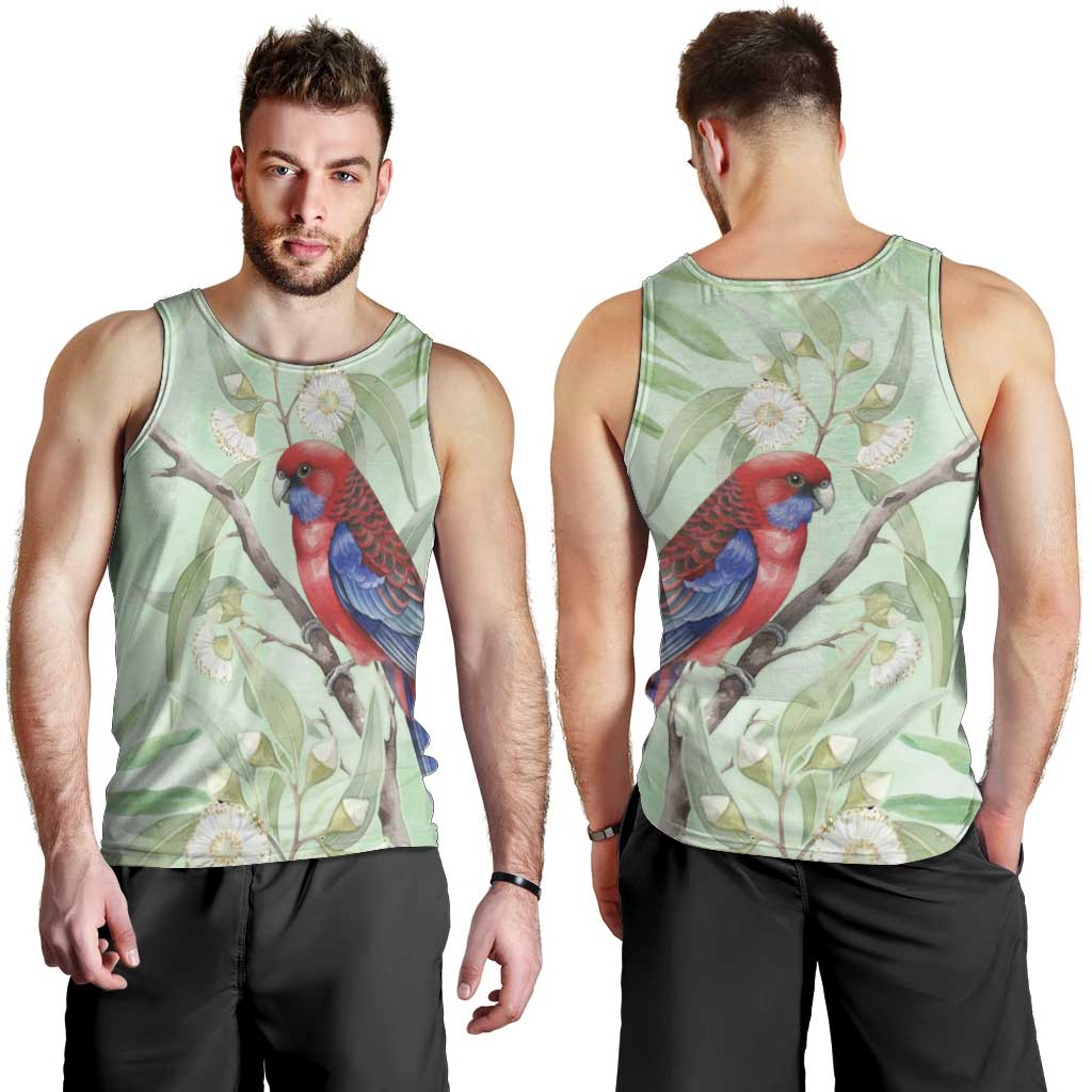 Australia Crimson Rosella Men Tank Top Platycercus Elegans Eucalyptus Alba Watercolor - Aussie Hoodie