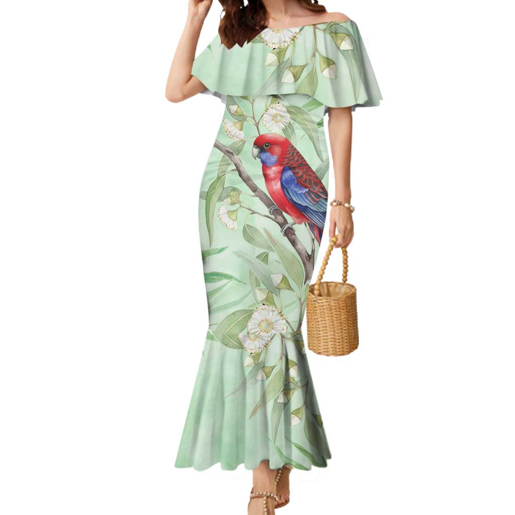 Australia Crimson Rosella Mermaid Dress Platycercus Elegans Eucalyptus Alba Watercolor - Aussie Hoodie