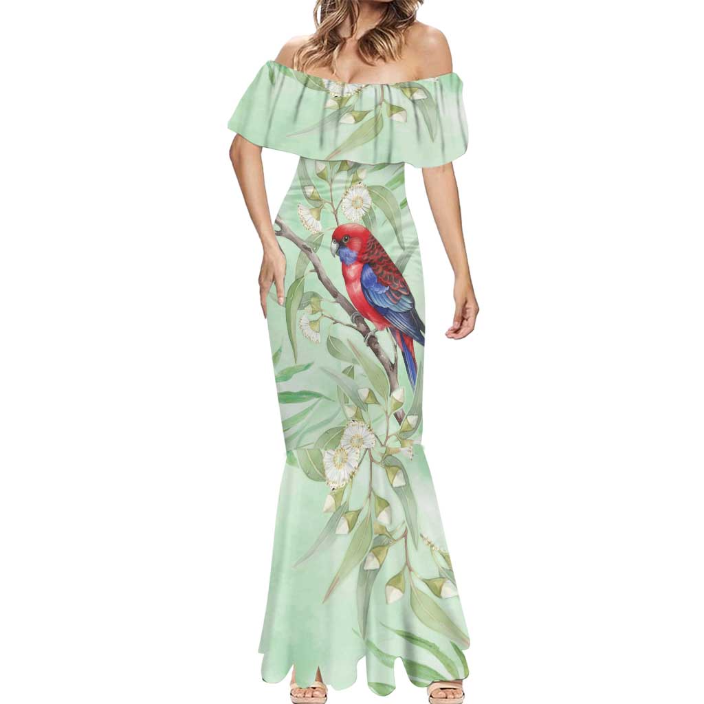 Australia Crimson Rosella Mermaid Dress Platycercus Elegans Eucalyptus Alba Watercolor - Aussie Hoodie