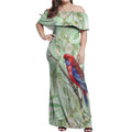 Australia Crimson Rosella Off Shoulder Maxi Dress Platycercus Elegans Eucalyptus Alba Watercolor - Aussie Hoodie