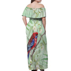 Australia Crimson Rosella Off Shoulder Maxi Dress Platycercus Elegans Eucalyptus Alba Watercolor - Aussie Hoodie