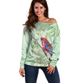 Australia Crimson Rosella Off Shoulder Sweater Platycercus Elegans Eucalyptus Alba Watercolor - Aussie Hoodie