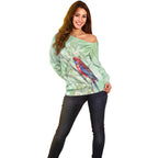 Australia Crimson Rosella Off Shoulder Sweater Platycercus Elegans Eucalyptus Alba Watercolor - Aussie Hoodie