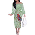Australia Crimson Rosella Off The Shoulder Long Sleeve Dress Platycercus Elegans Eucalyptus Alba Watercolor - Aussie Hoodie