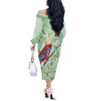 Australia Crimson Rosella Off The Shoulder Long Sleeve Dress Platycercus Elegans Eucalyptus Alba Watercolor - Aussie Hoodie