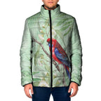 Australia Crimson Rosella Padded Jacket Platycercus Elegans Eucalyptus Alba Watercolor - Aussie Hoodie