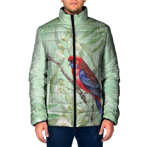Australia Crimson Rosella Padded Jacket Platycercus Elegans Eucalyptus Alba Watercolor - Aussie Hoodie