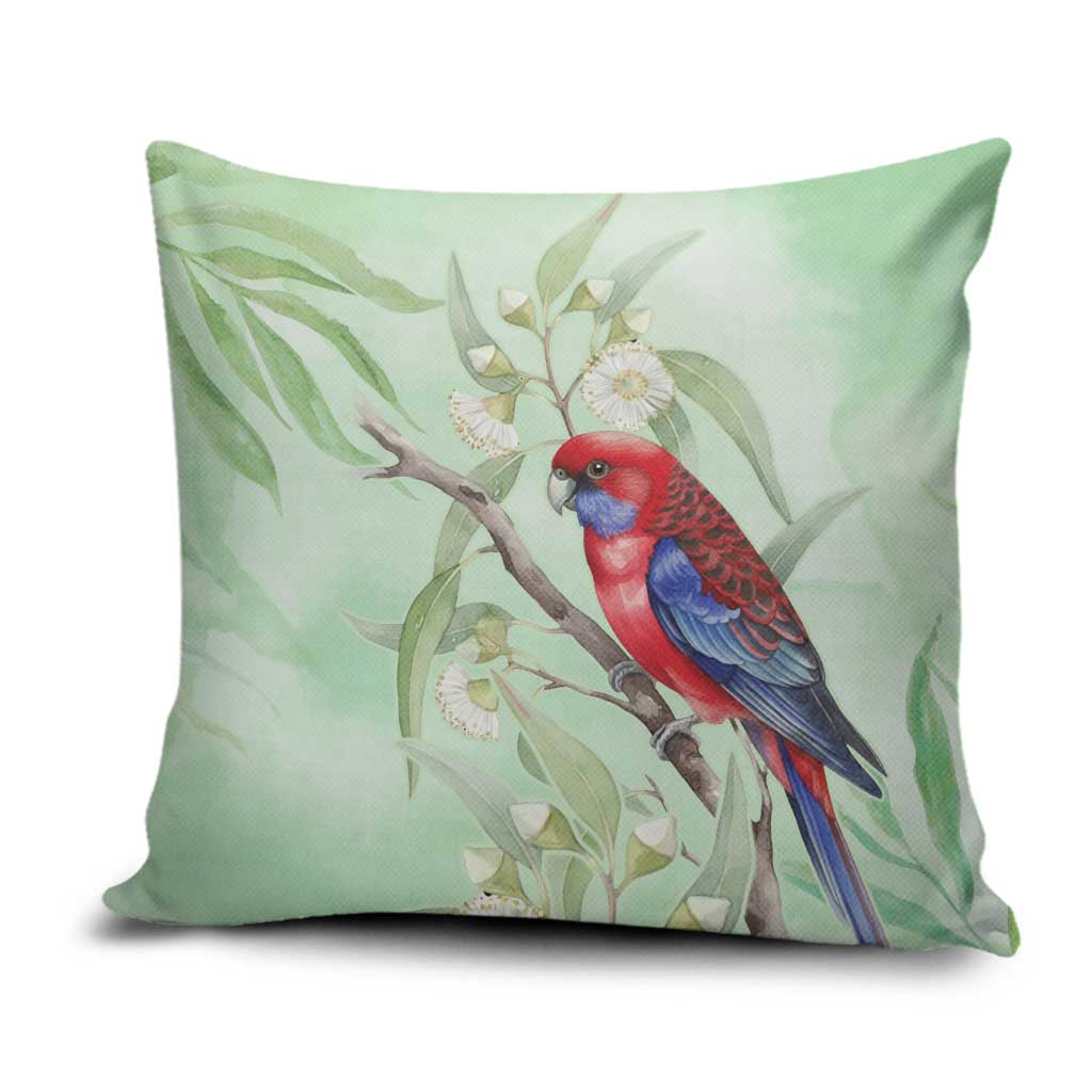Australia Crimson Rosella Pillow Cover Platycercus Elegans Eucalyptus Alba Watercolor - Aussie Hoodie