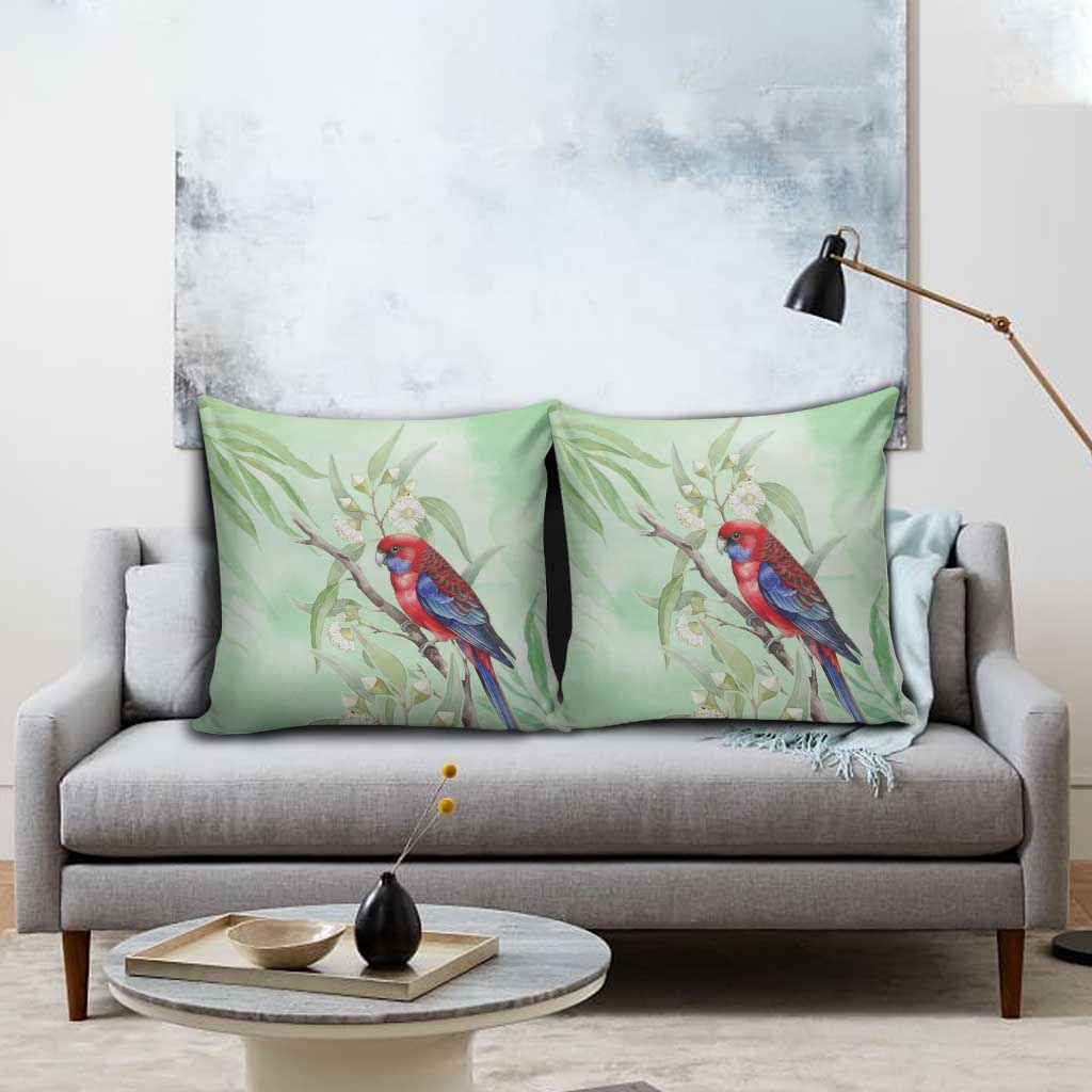 Australia Crimson Rosella Pillow Cover Platycercus Elegans Eucalyptus Alba Watercolor - Aussie Hoodie