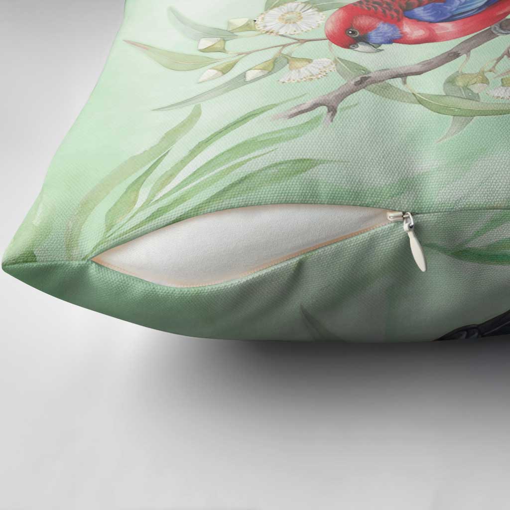 Australia Crimson Rosella Pillow Cover Platycercus Elegans Eucalyptus Alba Watercolor - Aussie Hoodie