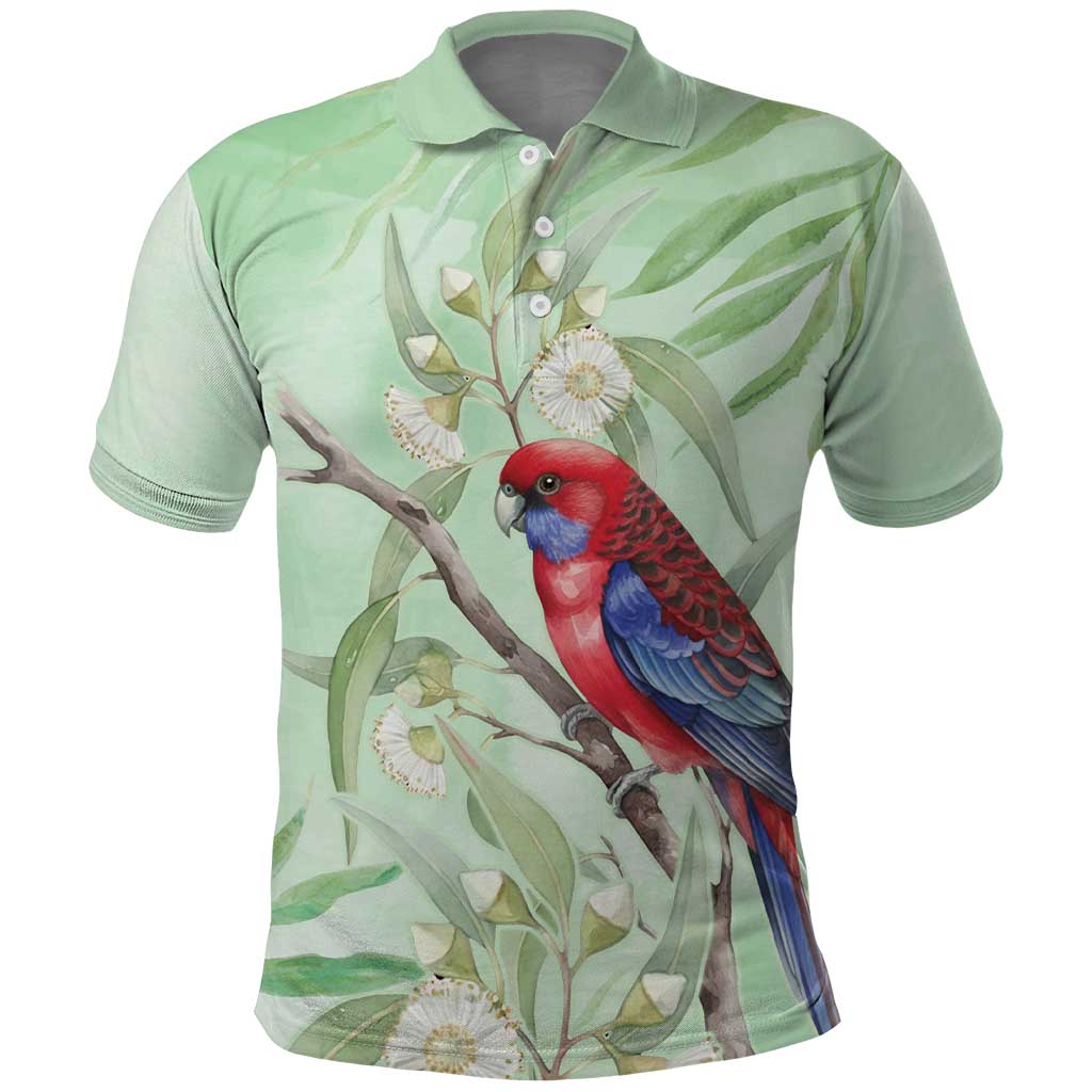 Australia Crimson Rosella Polo Shirt Platycercus Elegans Eucalyptus Alba Watercolor - Aussie Hoodie
