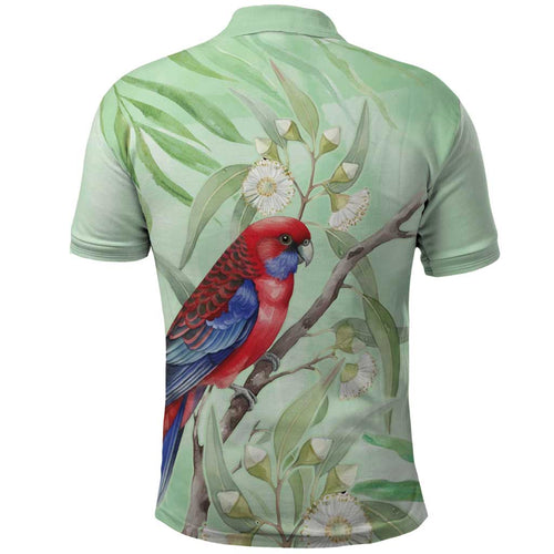 Australia Crimson Rosella Polo Shirt Platycercus Elegans Eucalyptus Alba Watercolor - Aussie Hoodie