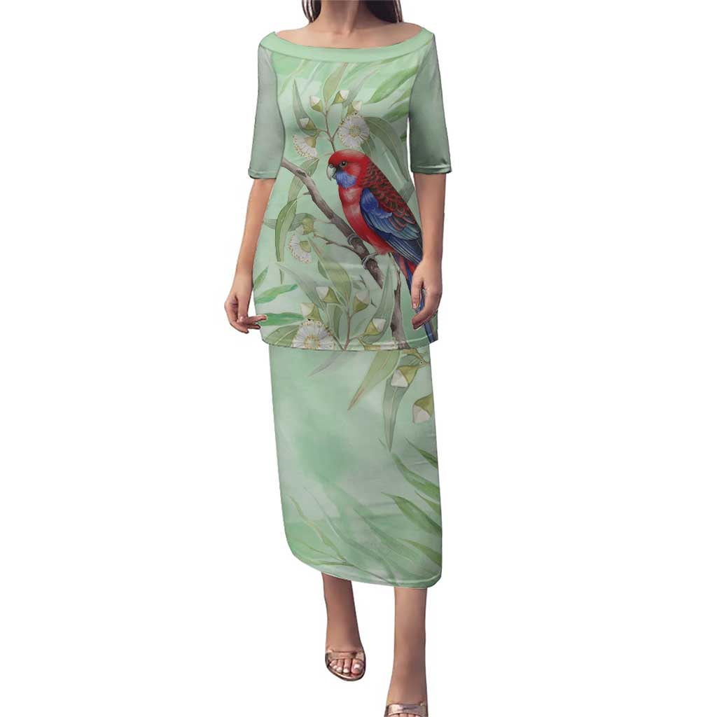 Australia Crimson Rosella Puletasi Platycercus Elegans Eucalyptus Alba Watercolor - Aussie Hoodie