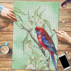 Australia Crimson Rosella Puzzle Platycercus Elegans Eucalyptus Alba Watercolor - Aussie Hoodie