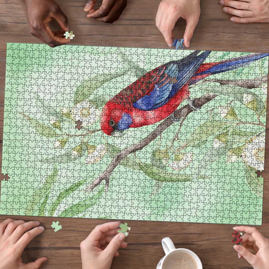 Australia Crimson Rosella Puzzle Platycercus Elegans Eucalyptus Alba Watercolor - Aussie Hoodie