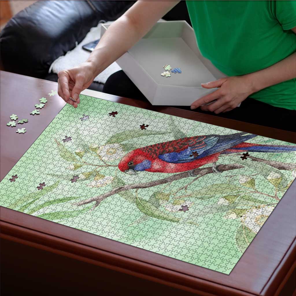 Australia Crimson Rosella Puzzle Platycercus Elegans Eucalyptus Alba Watercolor - Aussie Hoodie