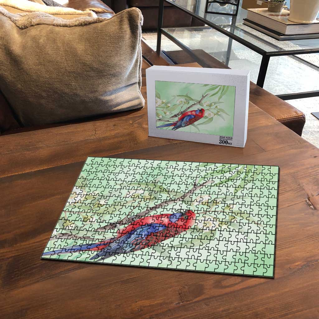 Australia Crimson Rosella Puzzle Platycercus Elegans Eucalyptus Alba Watercolor - Aussie Hoodie