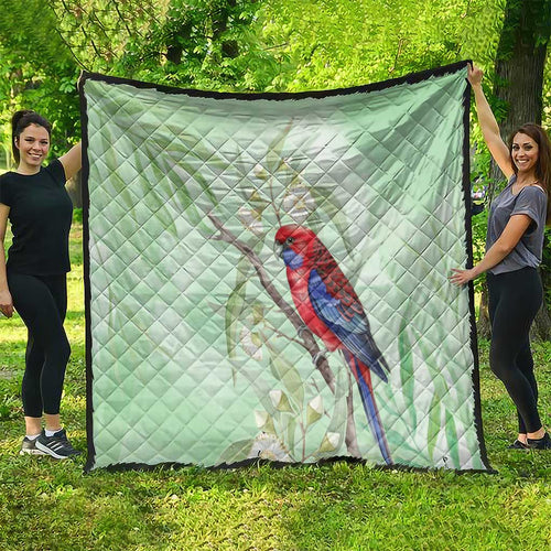 Australia Crimson Rosella Quilt Platycercus Elegans Eucalyptus Alba Watercolor - Aussie Hoodie